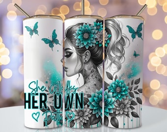Inspirational Tumbler Wrap, 20oz Skinny Sublimation Tumbler Design, Affirmation Sublimation Design, Watercolor Floral Tumbler Png Download