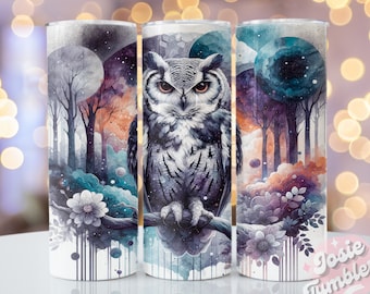 Seamless Owl Tumbler Wrap, 20oz Skinny Sublimation Tumbler Designs, Cute Owl Sublimation Tumbler Design, Watercolor Tumbler Png Download