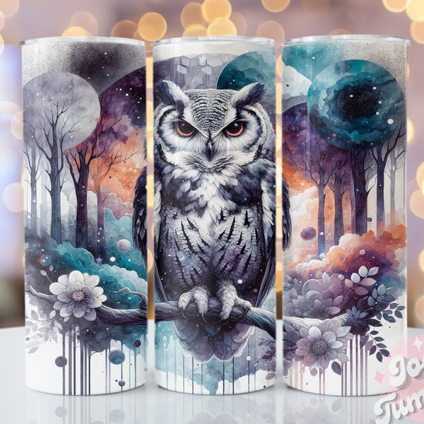 Seamless Owl Tumbler Wrap, 20oz Skinny Sublimation Tumbler Designs, Cute Owl Sublimation Tumbler Design, Watercolor Tumbler Png Download