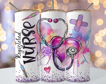 Registered Nurse Tumbler Wrap, 20oz Skinny Sublimation Tumbler Design, RN Nurse Sublimation Design, Pink Nurse Tumbler Sublimation Download