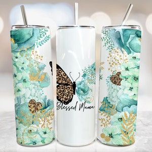 Blessed Mama Png Cup Wrap Mother's Day Tumbler Floral Sublimation Design Mom Digital Download Template 20oz Skinny Straight Blessed Mom Art