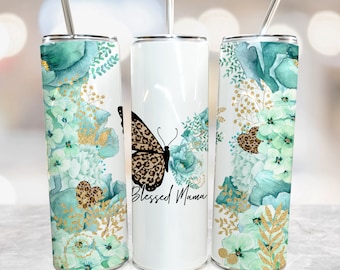 Blessed Mama Png Cup Wrap Mother's Day Tumbler Floral Sublimation Design Mom Digital Download Template 20oz Skinny Straight Blessed Mom Art