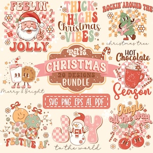 Bundle Svg Noël rétro, dictons Svg, Noël Png Bundle, hiver Svg, fichiers Svg chemise, fichiers Svg pour chemises de Noël, conception rétro Svg