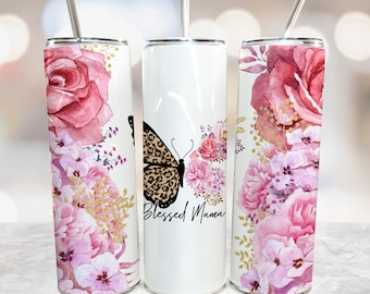 Mother&#39;s Day Tumbler Wrap Design, Blessed Mama Sublimation Designs For Mother&#39;s Day, Seamless Mother Tumbler Template Png Pink Tumbler Wrap