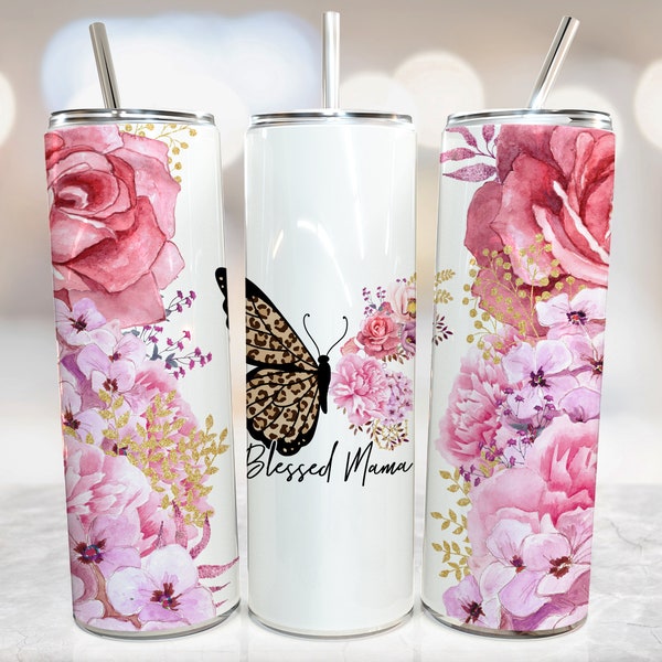 Mother's Day Tumbler Wrap Design, Blessed Mama Sublimation Designs For Mother's Day, Seamless Mother Tumbler Template Png Pink Tumbler Wrap