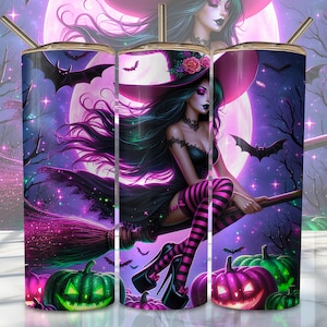 Halloween Witch Tumbler Wrap, 20oz Skinny Sublimation Tumbler Design, Halloween Sublimation Design Png, Spooky Tumbler Png Download