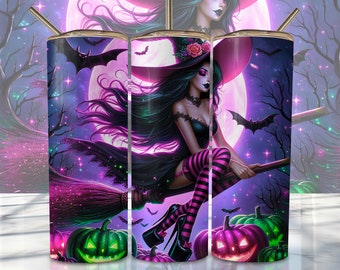 Halloween Witch Tumbler Wrap, 20oz Skinny Sublimation Tumbler Design, Halloween Sublimation Design Png, Spooky Tumbler Png Download