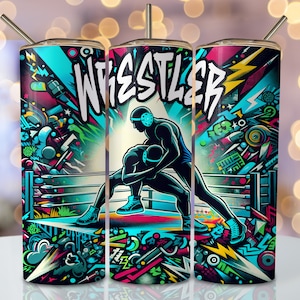 Wrestling Tumbler Wrap, 20oz Skinny Sublimation Tumbler Design, Wrestler Sublimation Design, Seamless Wrestling Sports Tumbler Png Download