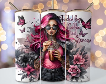 Sarcasm Coffee Tumbler Wrap, 20oz Skinny Sublimation Tumbler Design, Watercolor Sublimation Design, Floral Sarcastic Tumbler Png Download