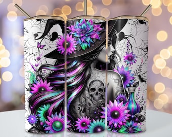 Halloween Witch Tumbler Wrap, 20oz Skinny Sublimation Tumbler Design, Halloween Sublimation Design Png, Spooky Tumbler Png Download