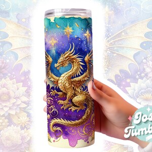 Envoltura de vaso de dragón de acuarela, diseños de vaso de sublimación flaco de 20 oz, diseño de vaso de sublimación de dragón, vaso de acuarela png Descargar imagen 6