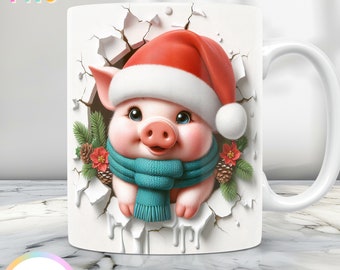 Envoltura para taza navideña 3D, lindo diseño de taza 3D PNG, envoltura para taza de 11 oz y envoltura para taza de 15 oz, diseño de taza de café de invierno, diseño de sublimación de taza navideña