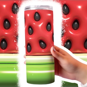 Inflated Watermelon Tumbler Wrap Png 3D Tumbler Design Skinny Sublimation Digital Download 3D Watermelon Puff Inflated Tumbler Wrap 20oz png