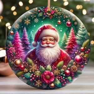 Sublimation d'ornement de père Noël à l'aquarelle, conception de sublimation d'ornement de père Noël, mignon ornement rond de Noël téléchargements png