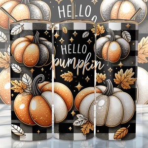 Hello Pumpkin Tumbler Wrap, 20oz Skinny Sublimation Tumbler Design, Fall Sublimation Design Png, Autumn Fall Tumbler Png Downloads