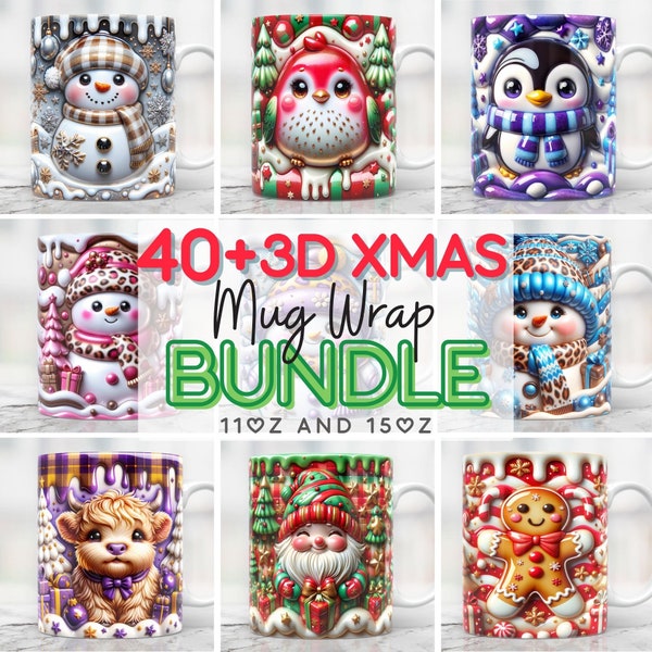3D Weihnachtsbecher Wrap Bundle, Weihnachten Becher Sublimation Bundle Png, 11 Unzen Becher Wrap Designs, 15 Unzen Becher Sublimation, Weihnachten Becher Press Designs