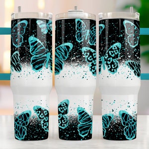 Butterfly 40 Oz Tumbler Wrap Sublimation, 40oz Quencher Tumbler Wrap Png, 40oz Tumbler With Handle Wrap, 40oz Sublimation Design Glitter PNG