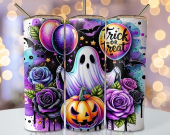 Halloween Ghost Tumbler Wrap, 20oz Skinny Sublimation Tumbler Design, Spooky Sublimation Design Png, Pink Halloween Tumbler Png Download