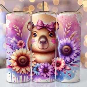 Capybara Tumbler Wrap, 20oz Skinny Sublimation Tumbler Design, Capybara Sublimation Design Png, Floral Pastel Animal Tumbler Png Downloads