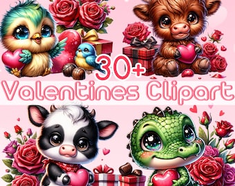 Valentines Day Clip art Bundle Animal Clipart PNG Bundle Highland Cow Valentines Clipart Png Animal Bundle Digital Download Transparent Png