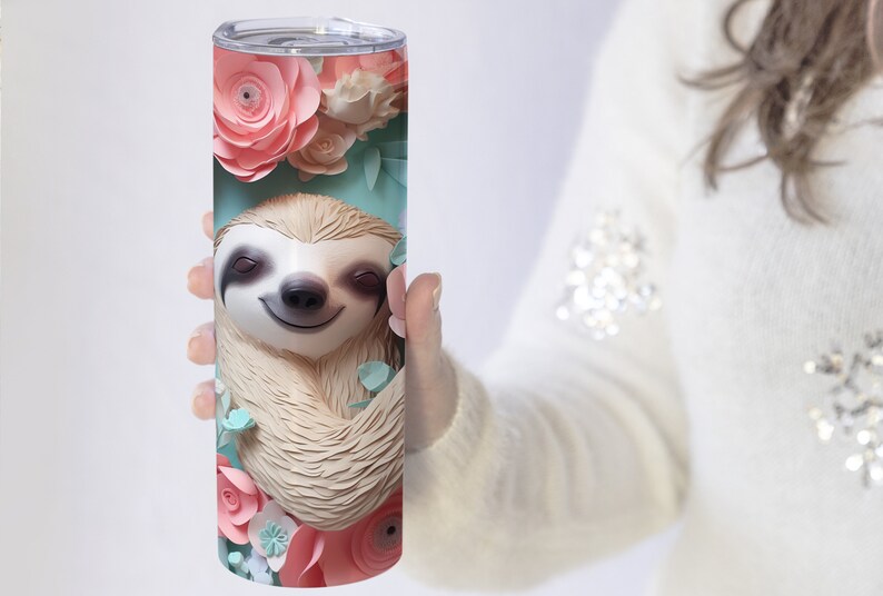 3D Sloth Tumbler Wrap Design 20 Oz Skinny Sublimation Tumbler Png 3D ...