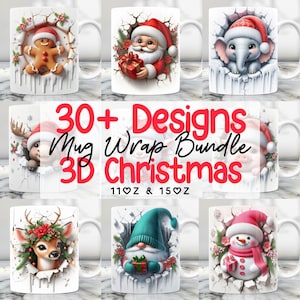 3D Christmas Mug Bundle Png, 11oz Mug And 15oz Mug Wrap, Mug Sublimation Bundle, Christmas Mug Wrap Bundle Png, Winter Mug Design PNG Bundle