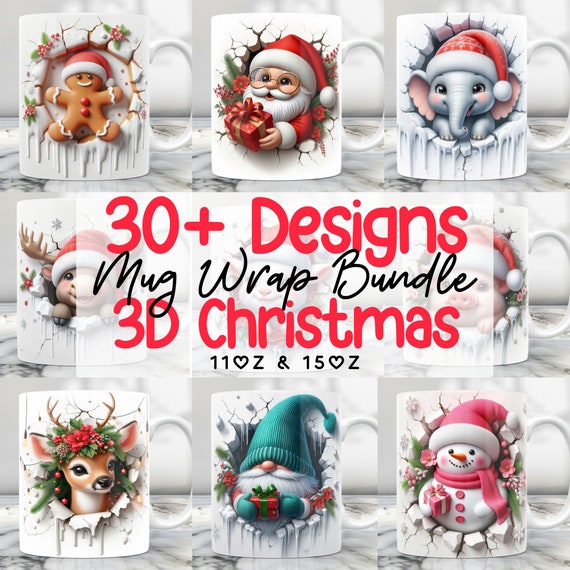 3D Christmas Mug Bundle Png, 11oz Mug And 15oz Mug Wrap, Mug Sublimation Bundle, Christmas Mug Wrap Bundle Png, Winter Mug Design PNG Bundle
