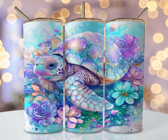 Watercolor Turtle Tumbler Wrap, 20oz Skinny Sublimation Tumbler Design, Turtle Sublimation Design, Pastel Under Water Tumbler Png Download