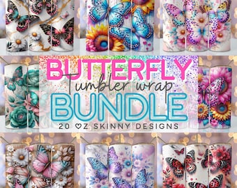 Butterfly Bundle Tumbler Wrap 20 oz Skinny Sublimation Bundle Tumbler Png, Butterfly Tumbler Bundle Digital Download Png Bundle Tumbler Png