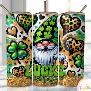 St Patrick&#39;s Day Gnome Tumbler Wrap, 20oz Skinny Sublimation Tumbler Design, St Patricks Sublimation Design, St Patrick&#39;s Day Tumbler Png