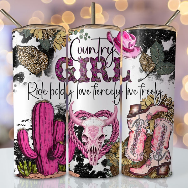 Country Girl Tumbler Wrap, 20 oz Skinny Sublimation Tumbler Design, Country Sublimation Design Png, Pink Western Tumbler Png Downloads