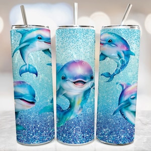 Joli gobelet dauphin design Png, gobelet skinny Sublimation designs, gobelet dauphin Wrap Png, design pailleté gobelet, téléchargements numériques PNG