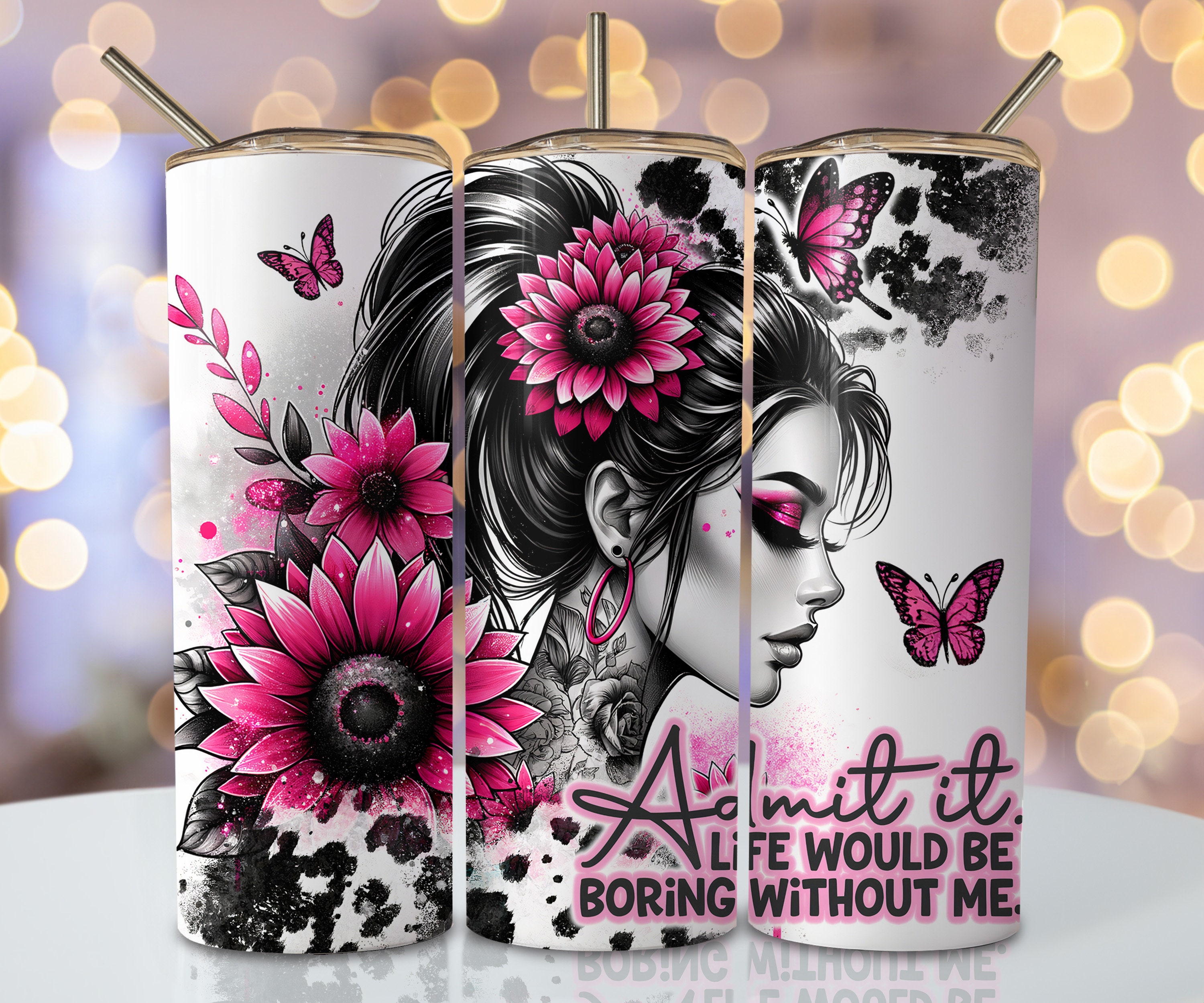 ピンクの面白いタンブラーラップ、20オンスのスキニー昇華タンブラー