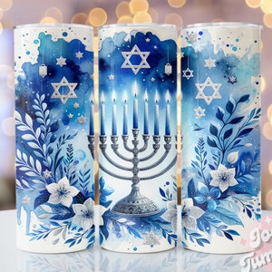 Hanukkah Tumbler Wrap Design, 20oz Skinny Sublimation Tumbler Design, Hanukkah Sublimation Design Png, Jewish Tumbler Png Wrap Digital File