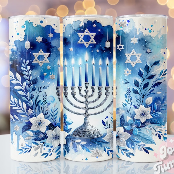 Hanukkah Tumbler Wrap Design, 20oz Skinny Sublimation Tumbler Design, Hanukkah Sublimation Design Png, Jewish Tumbler Png Wrap Digital File