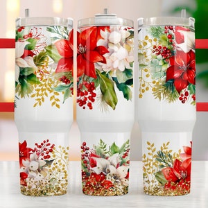 Christmas 40 Oz Tumbler Wrap Sublimation Quencher Tumbler Design Watercolor Floral 40oz Tumbler Png Seamless Tumbler Design 40oz Quencher