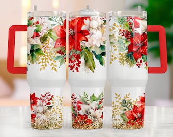Christmas 40 Oz Tumbler Wrap Sublimation Quencher Tumbler Design Watercolor Floral 40oz Tumbler Png Seamless Tumbler Design 40oz Quencher