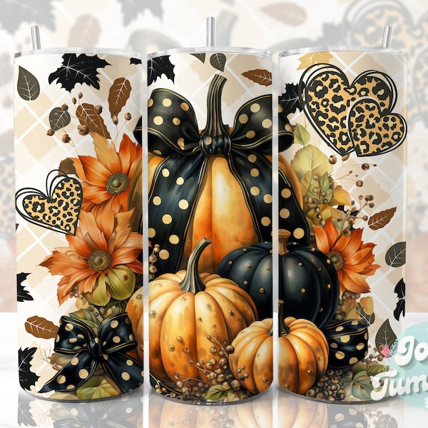 Fall Pumpkin Tumbler Wrap Design, 20oz Skinny Tumbler Designs, Autumn Sublimation Designs, Leopard Fall Tumbler Png Download Digital Files