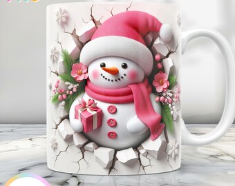 3D Christmas Mug Wrap, Snowman Mug Design Png, 11 oz Mug Wrap And 15 oz Mug Wrap, Winter Coffee Cup Design, Holiday Mug Sublimation Design