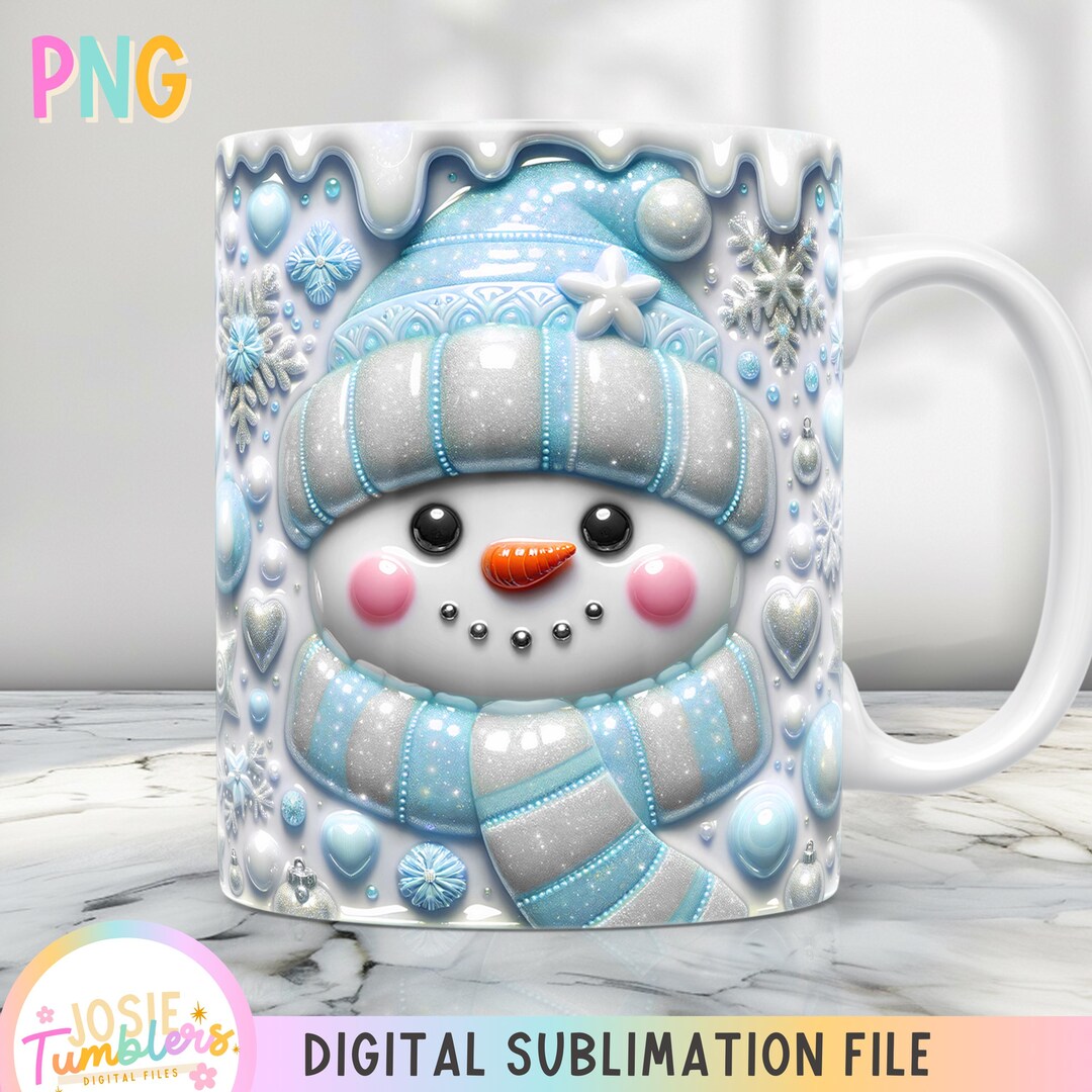 3D Snowman Mug Wrap, 3D Mug Design Png, 11 Oz Mug Wrap and 15 Oz Mug ...
