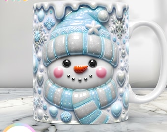 3D-Schneemann-Becher-Verpackung, 3D-Becher-Design Png, 11-Unzen-Becherverpackung und 15-Unzen-Becherverpackung, Winter-Kaffeetasse-Design, Chrismtas-Becher-Sublimationsentwurf