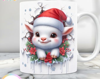 Envoltura para taza navideña 3D, lindo diseño de taza 3D PNG, envoltura para taza de 11 oz y envoltura para taza de 15 oz, diseño de taza de café de invierno, diseño de sublimación de taza navideña