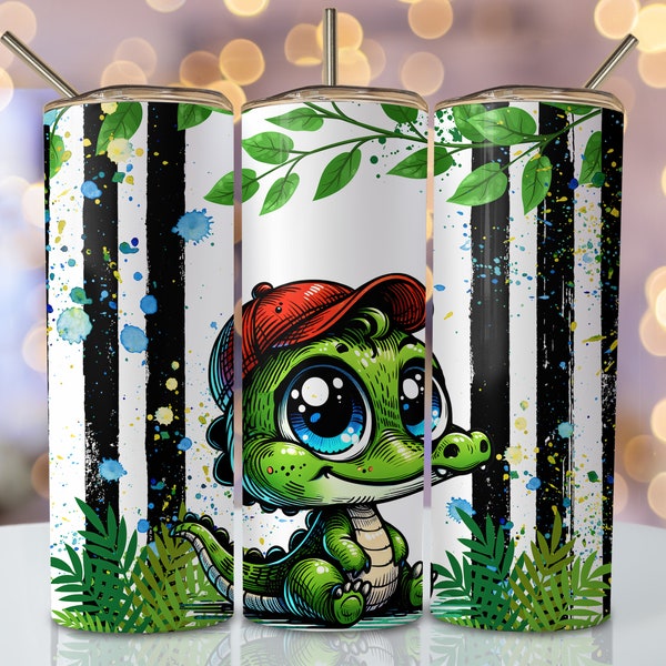 Crocodile Tumbler Wrap, 20oz Skinny Sublimation Tumbler Design, Crocodile Sublimation Design, Kids Tumbler Png, Green Boy Tumbler Downloads