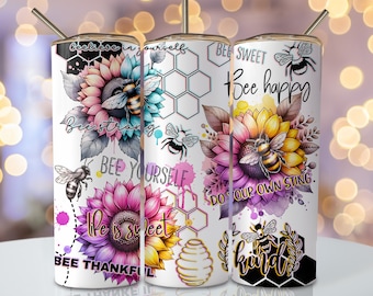 Bee Affirmation Tumbler Wrap, 20oz Skinny Sublimation Tumbler Design, Inspirational Sublimation Wrap, Watercolor Bee Tumbler PNG Downloads