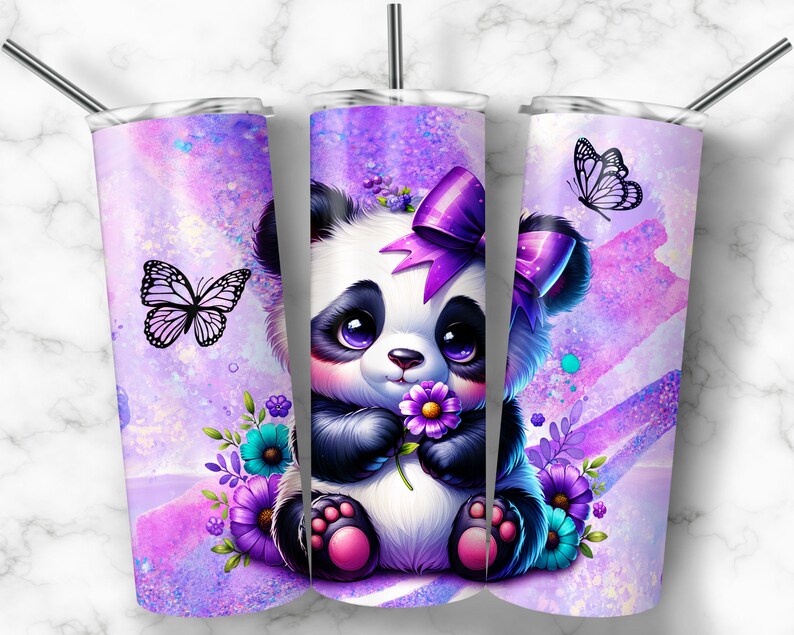 Cute Panda Tumbler Wrap, 20oz Skinny Sublimation Tumbler Design, Purple ...