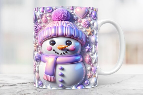 3D Snowman Mug Wrap, Snowman Christmas Mug Gift Png, 15oz Sublimation Mug Designs Png, 11oz Coffee Cup Design, 3D Mug Press Sublimation