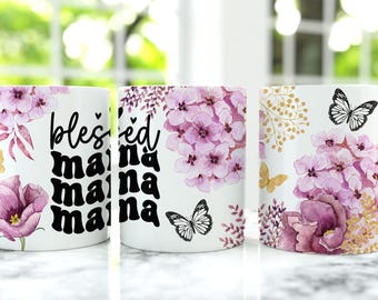 Mother's Day Mug Wrap, Floral Mug Gift Png, 11 oz Mug Wrap And 15 oz Mug Wrap, Blessed Mama Coffee Cup Design, Floral Mom Mug Press Designs