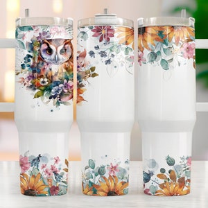 40oz Tumbler Wrap Png, Owl Tumbler Design 40oz Quencher, Watercolor Designs 40oz Tumbler With Handle, Tumbler Design Sublimation Art Png