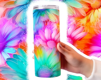 Seamless Daisy Tumbler Wrap Png Skinny Sublimation Tumbler Vibrant Rainbow Tumbler Template Seamless Tumbler Daisies Design Digital Download