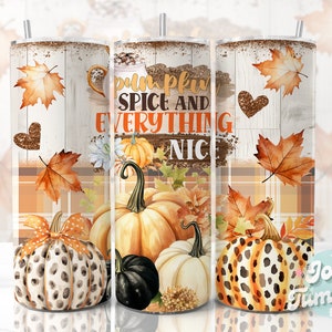 Pumpkin Spice Tumbler Wrap Sublimation Designs Seamless Fall Tumbler Design 20oz Skinny Sublimation Tumbler Download Autumn Seamless Pattern